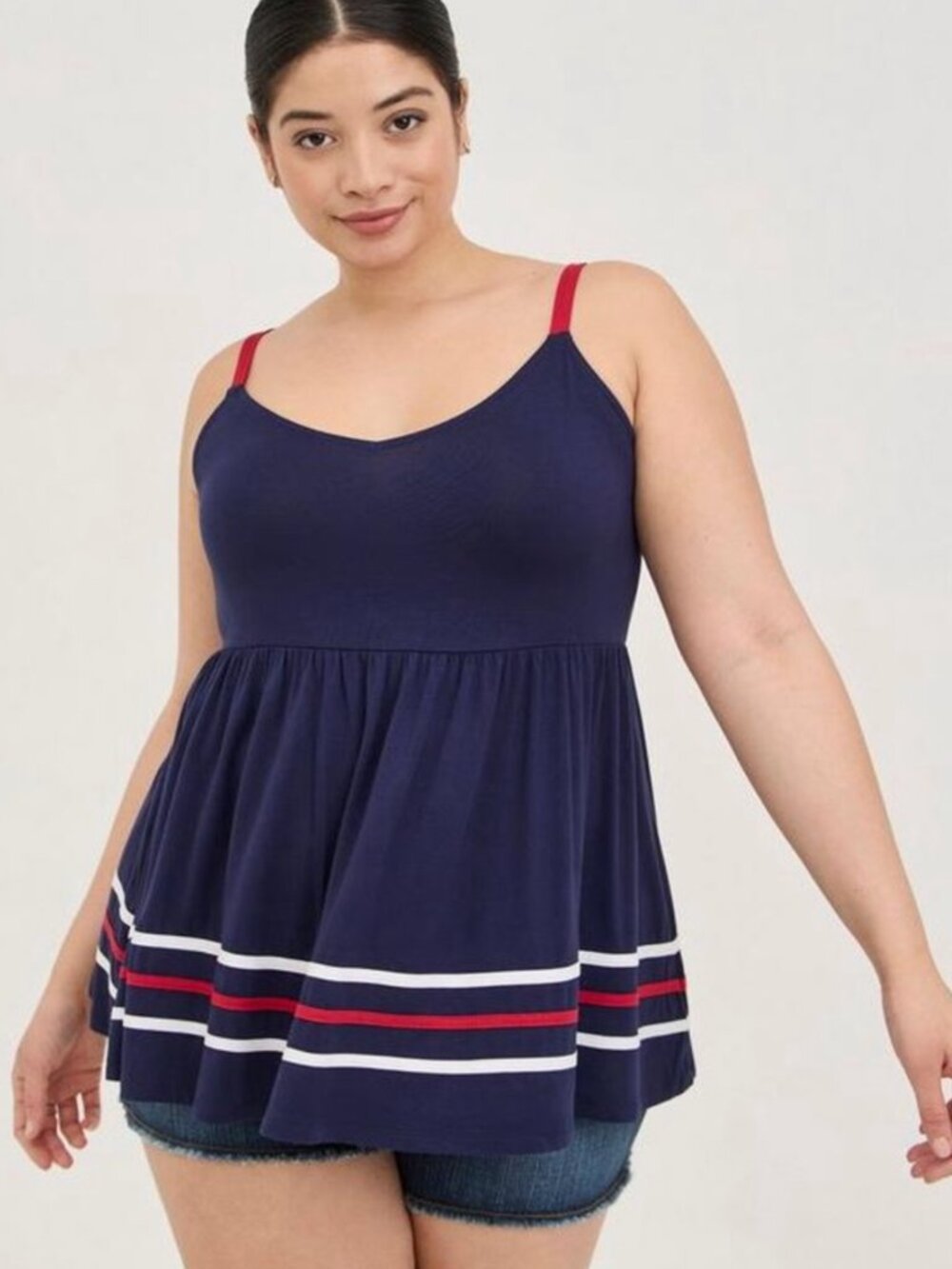 Torrid Supersoft Americana V-Neck Babydoll Top Size 0 L 12/14 Patriotic USA